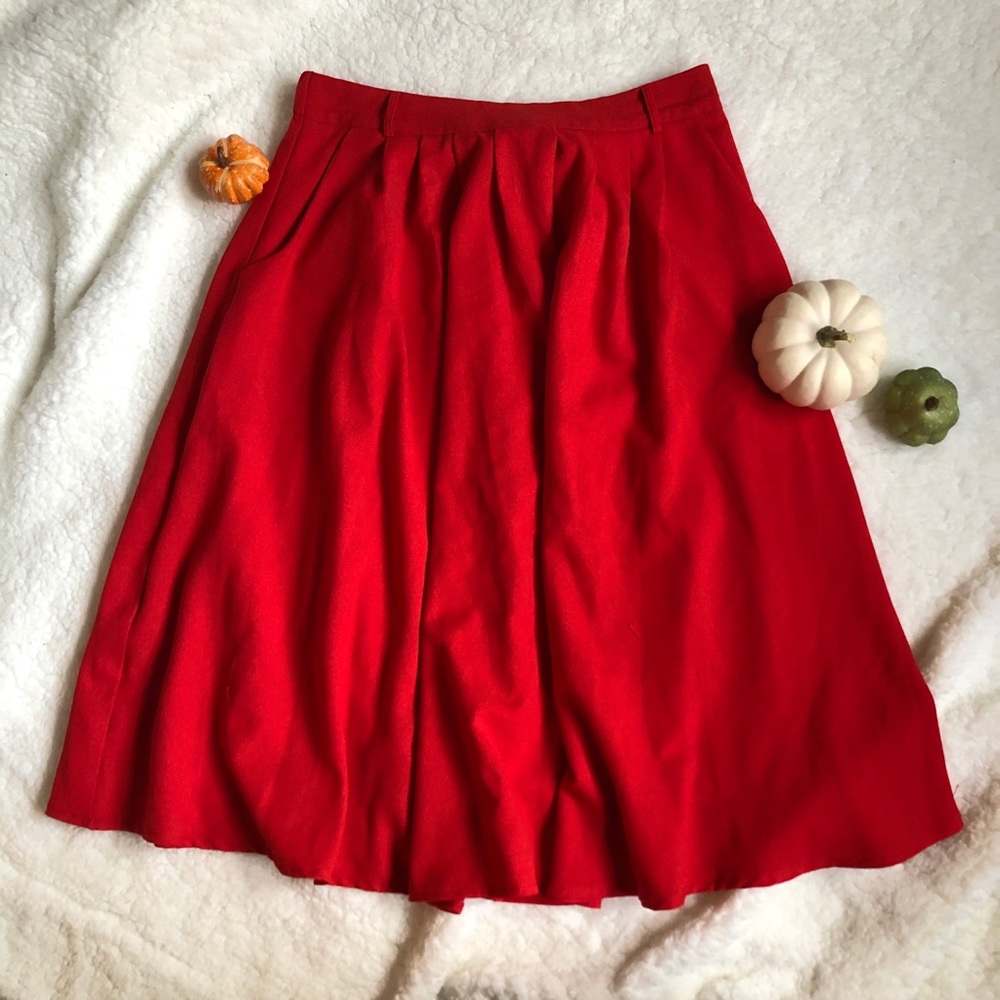 High Waist Red Midi Skirt L